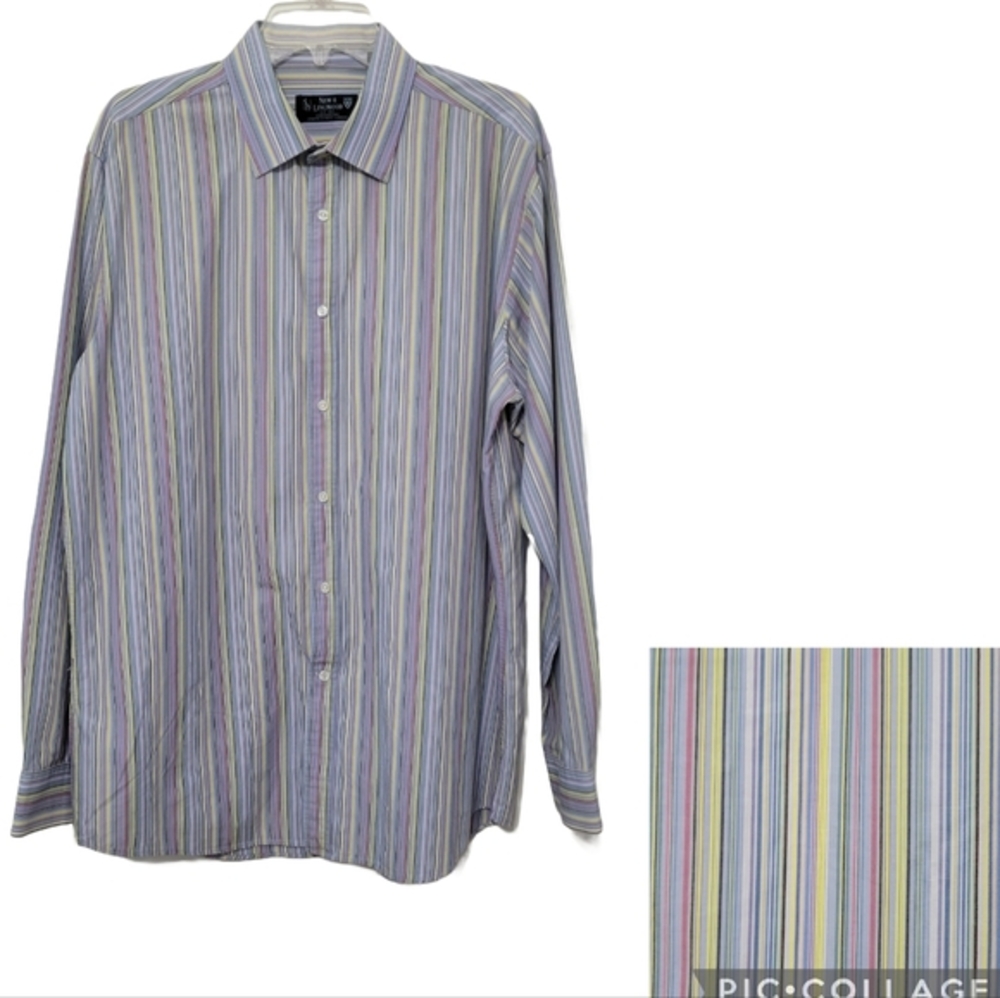 New & Lingwood Men's Striped Dress Shirt Neck Size 16.5 Colorful Office Business